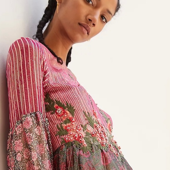 Anthropologie Mynah's Reynu Taandon Embroidered Floral Shimmer Maxi Dress - Picture 9 of 12